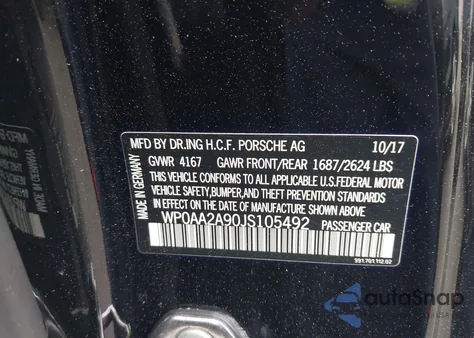 2018 Porsche 911 Carrera from USA, damaged, VIN WP0AA2A90JS105492